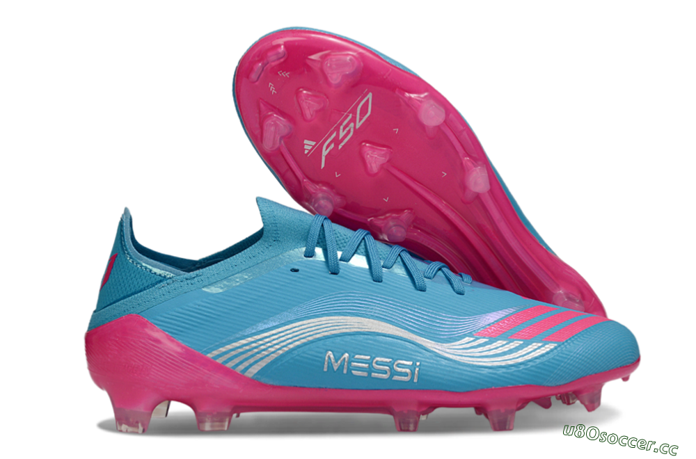 Unisex Messi x Adidas F50 Elite FG Firm Ground Low-Tops Football Boots - Blue/Bright Pink/Neon Blue 2