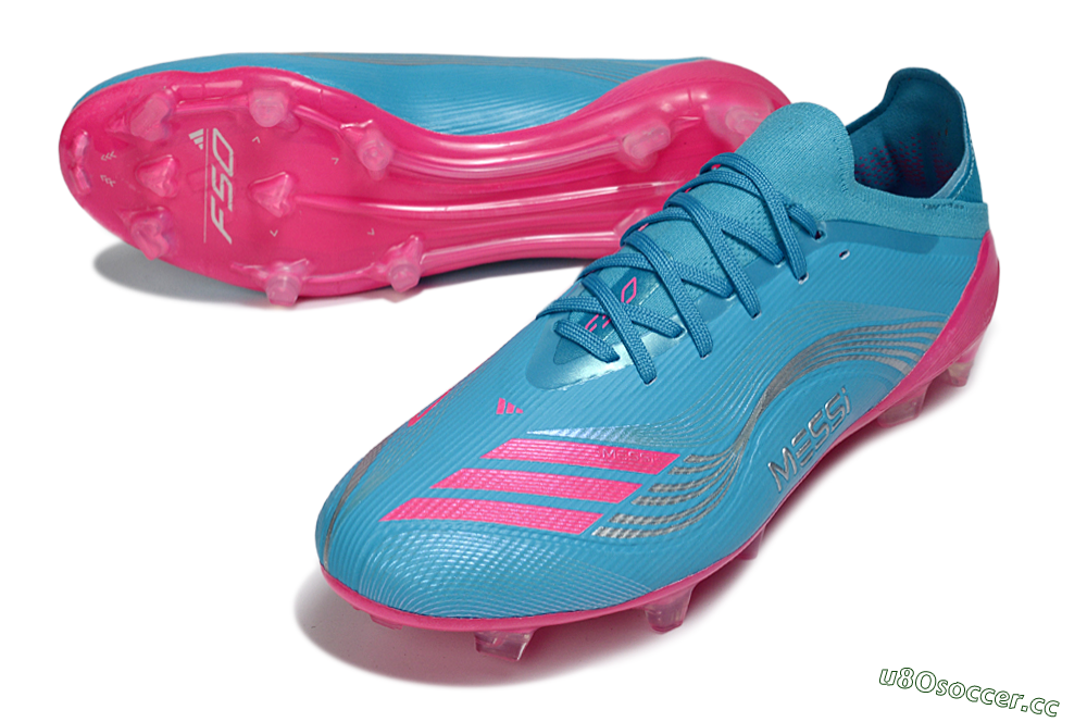Unisex Messi x Adidas F50 Elite FG Firm Ground Low-Tops Football Boots - Blue/Bright Pink/Neon Blue 3