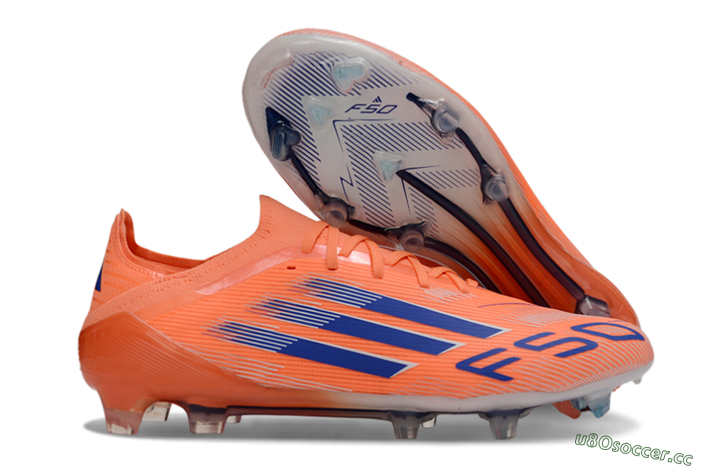 Unisex Adidas F50 Elite FG Firm Ground Low-Tops Football Boots - Orange/Electric Orange/Navy Blue 2
