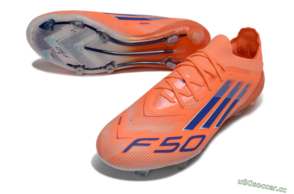 Unisex Adidas F50 Elite FG Firm Ground Low-Tops Football Boots - Orange/Electric Orange/Navy Blue 3