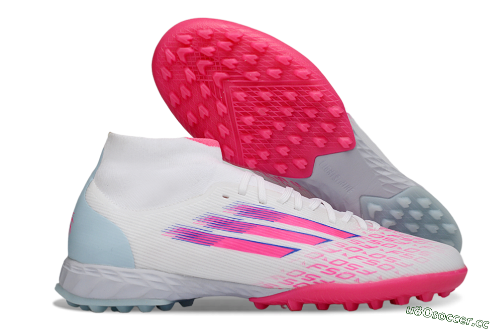Men's Adidas F50 Elite Mid TF Artificial Turf High-Tops Football Shoes - Pink/Bright Pink/Light Blue 2