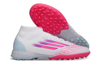 Men's Adidas F50 Elite Mid TF Artificial Turf High-Tops Football Shoes - Pink/Bright Pink/Light Blue