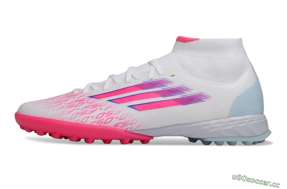 Men's Adidas F50 Elite Mid TF Artificial Turf High-Tops Football Shoes - Pink/Bright Pink/Light Blue 0