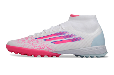 Men's Adidas F50 Elite Mid TF Artificial Turf High-Tops Football Shoes - Pink/Bright Pink/Light Blue
