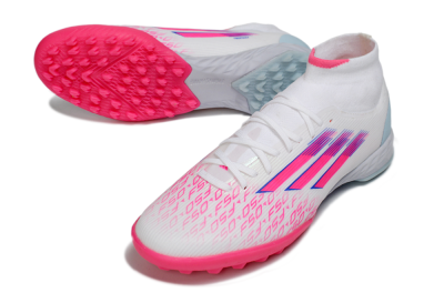 Men's Adidas F50 Elite Mid TF Artificial Turf High-Tops Football Shoes - Pink/Bright Pink/Light Blue
