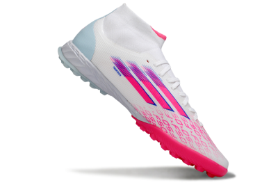 Men's Adidas F50 Elite Mid TF Artificial Turf High-Tops Football Shoes - Pink/Bright Pink/Light Blue