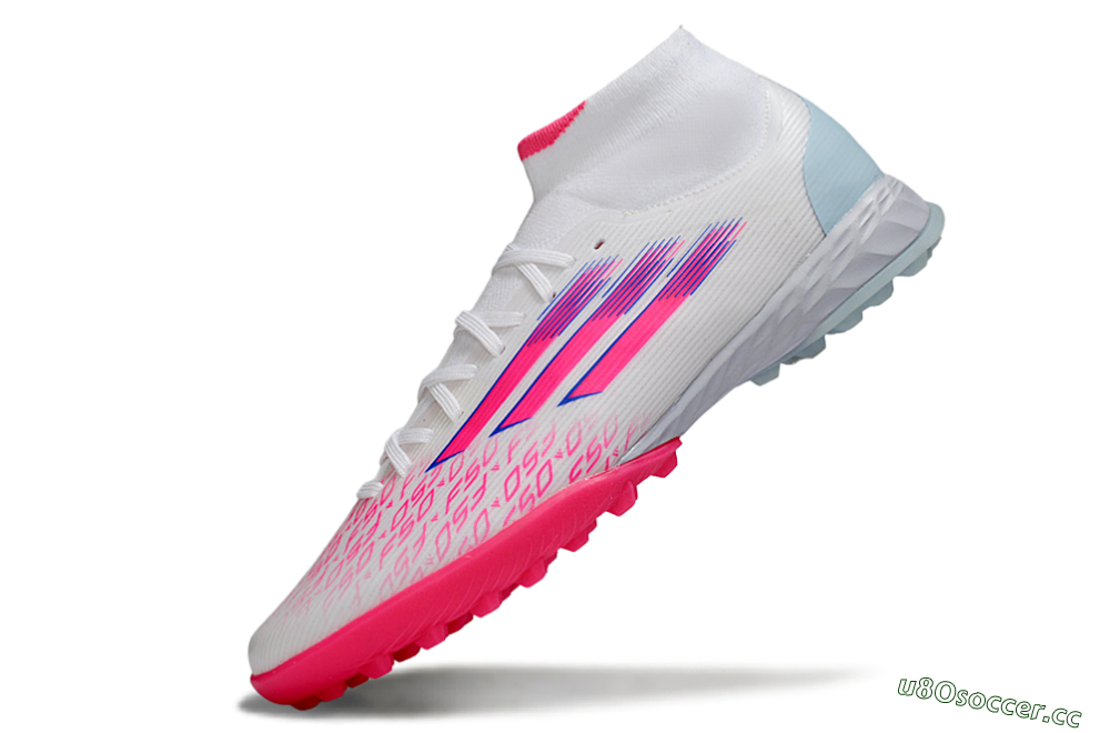Men's Adidas F50 Elite Mid TF Artificial Turf High-Tops Football Shoes - Pink/Bright Pink/Light Blue 5