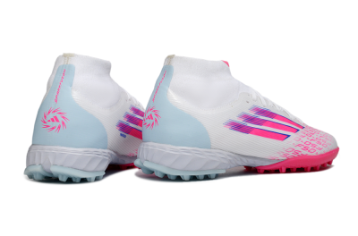 Men's Adidas F50 Elite Mid TF Artificial Turf High-Tops Football Shoes - Pink/Bright Pink/Light Blue