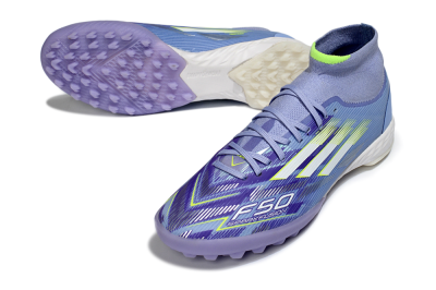 Men's Adidas F50 Elite Mid TF Artificial Turf Low-Tops Football Shoes - Purple/Silver/Yellow