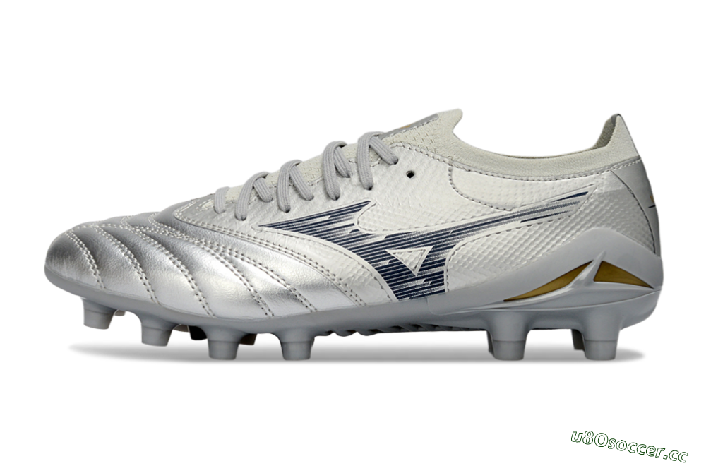 Men's Mizuno Morelia Neo 4 FG Firm Ground Low-Tops Football Boots - Silver/Metallic Silver/Yellow Accent 0