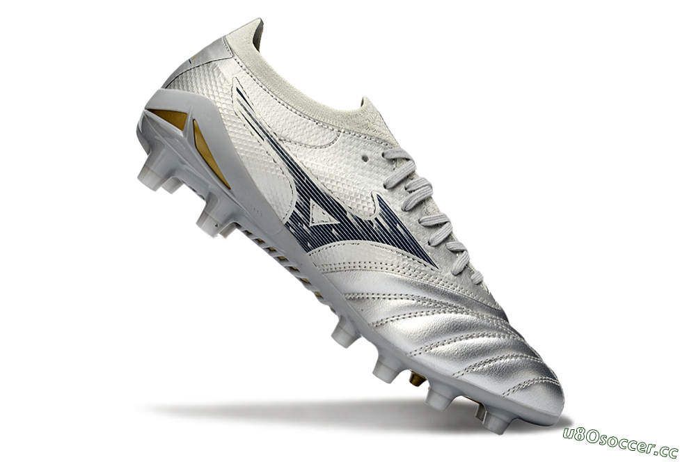 Men's Mizuno Morelia Neo 4 FG Firm Ground Low-Tops Football Boots - Silver/Metallic Silver/Yellow Accent 4