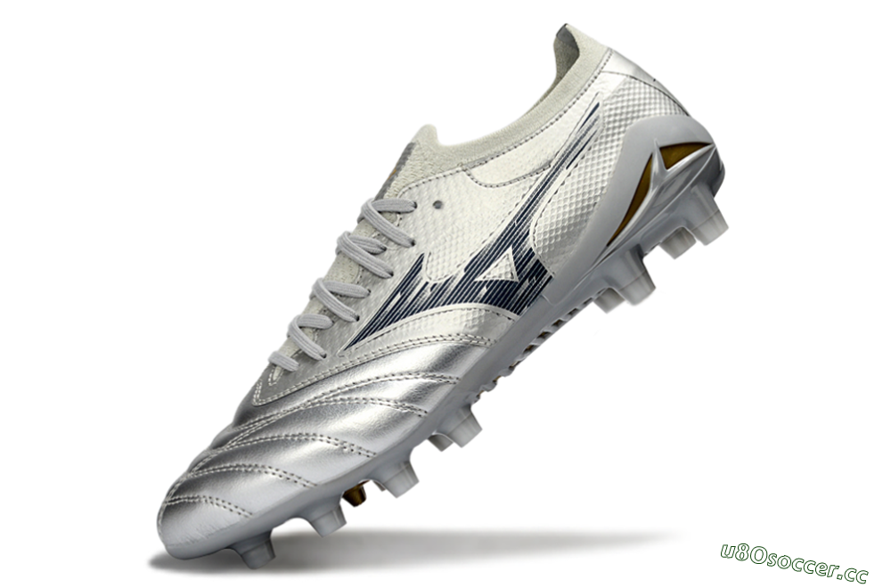 Men's Mizuno Morelia Neo 4 FG Firm Ground Low-Tops Football Boots - Silver/Metallic Silver/Yellow Accent 5