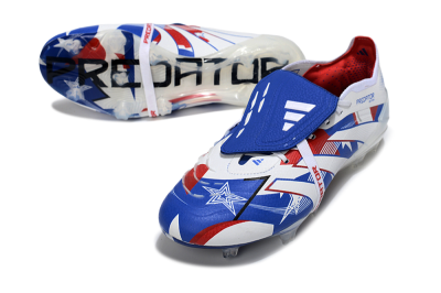 Unisex Adidas Predator 25 Elite Fold-Over Tongue FG Firm Ground Low-Tops Football Boots - Blue/Royal Blue/Crimson Red