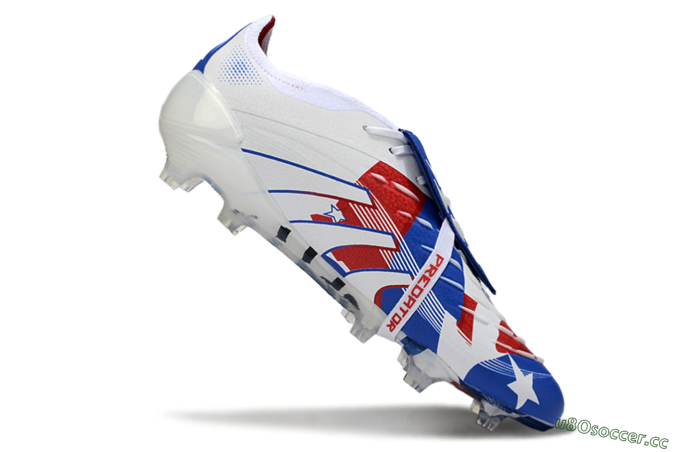 Unisex Adidas Predator 25 Elite Fold-Over Tongue FG Firm Ground Low-Tops Football Boots - Blue/Royal Blue/Crimson Red 4