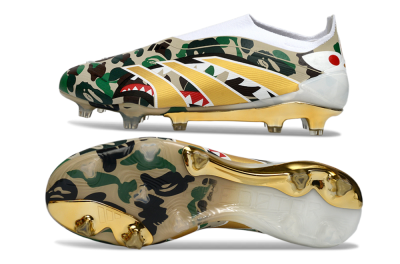 Men's Adidas Predator 25 Elite Laceless FG Firm Ground Low-Tops Football Boots - Camo/White/Gold