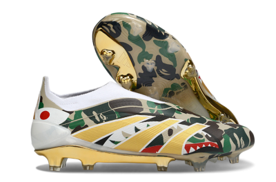 Men's Adidas Predator 25 Elite Laceless FG Firm Ground Low-Tops Football Boots - Camo/White/Gold
