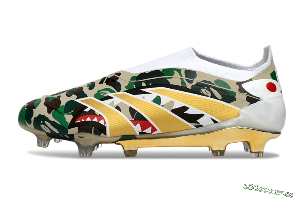 Men's Adidas Predator 25 Elite Laceless FG Firm Ground Low-Tops Football Boots - Camo/White/Gold 0