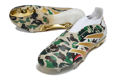 Men's Adidas Predator 25 Elite Laceless FG Firm Ground Low-Tops Football Boots - Camo/White/Gold