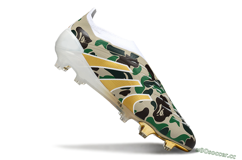 Men's Adidas Predator 25 Elite Laceless FG Firm Ground Low-Tops Football Boots - Camo/White/Gold 4