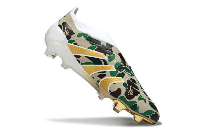 Men's Adidas Predator 25 Elite Laceless FG Firm Ground Low-Tops Football Boots - Camo/White/Gold