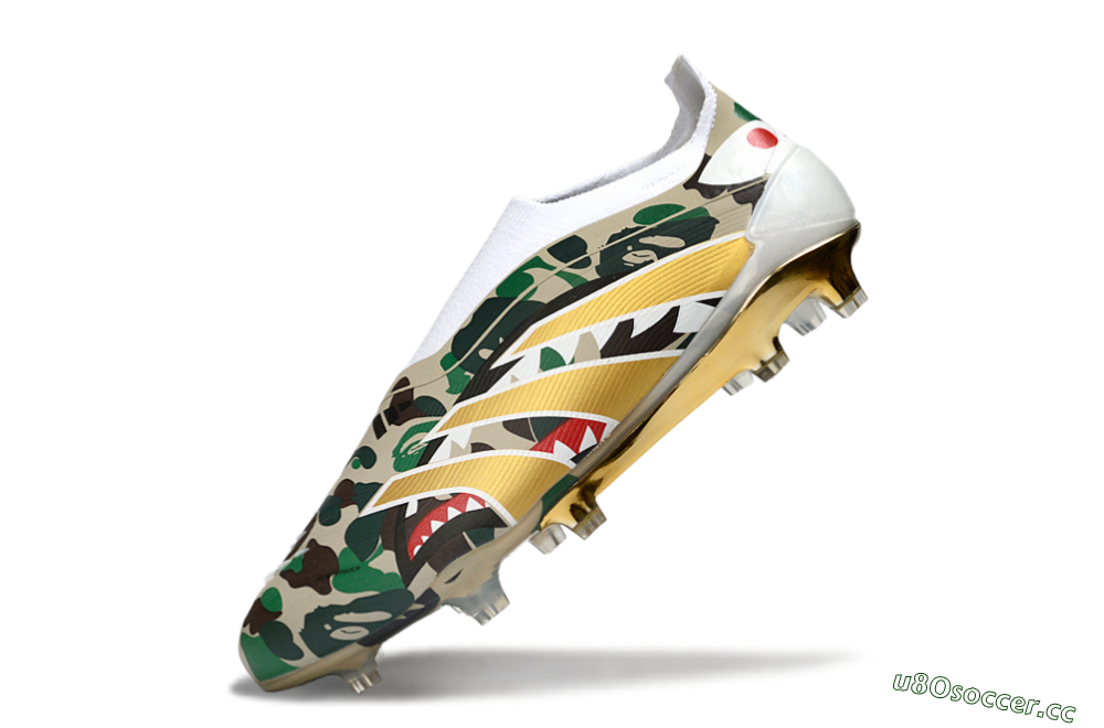 Men's Adidas Predator 25 Elite Laceless FG Firm Ground Low-Tops Football Boots - Camo/White/Gold 5
