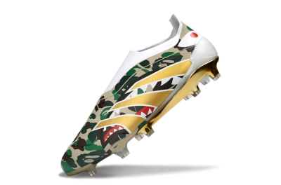 Men's Adidas Predator 25 Elite Laceless FG Firm Ground Low-Tops Football Boots - Camo/White/Gold