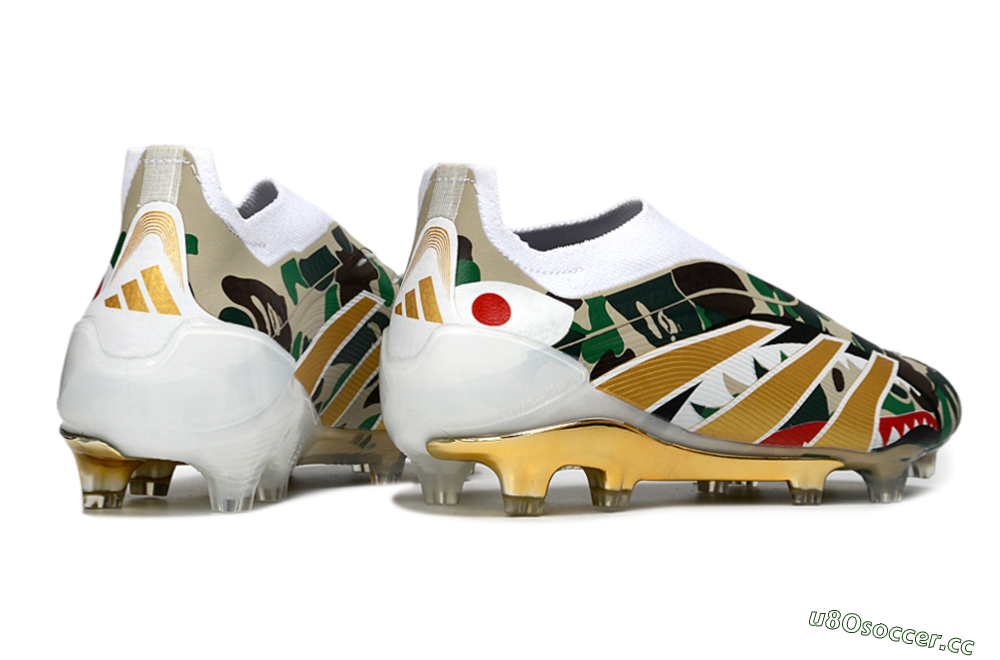 Men's Adidas Predator 25 Elite Laceless FG Firm Ground Low-Tops Football Boots - Camo/White/Gold 6