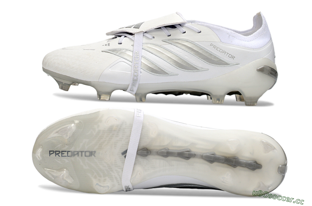 Men's Adidas Predator 26 Elite Fold-Over Tongue FG Firm Ground Low-Tops Football Boots - White/Silver Shadows/Crystal White 1