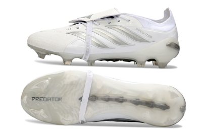 Men's Adidas Predator 26 Elite Fold-Over Tongue FG Firm Ground Low-Tops Football Boots - White/Silver Shadows/Crystal White