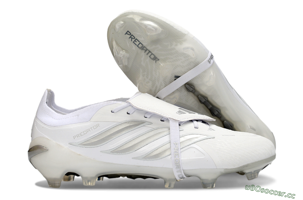 Men's Adidas Predator 26 Elite Fold-Over Tongue FG Firm Ground Low-Tops Football Boots - White/Silver Shadows/Crystal White 2