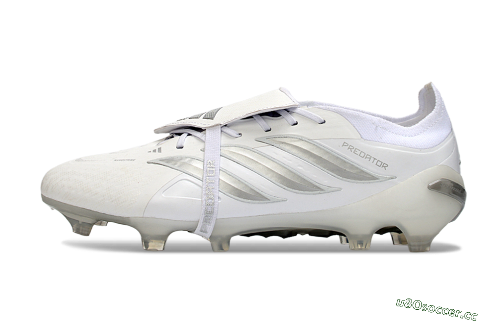 Men's Adidas Predator 26 Elite Fold-Over Tongue FG Firm Ground Low-Tops Football Boots - White/Silver Shadows/Crystal White 0