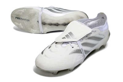Men's Adidas Predator 26 Elite Fold-Over Tongue FG Firm Ground Low-Tops Football Boots - White/Silver Shadows/Crystal White