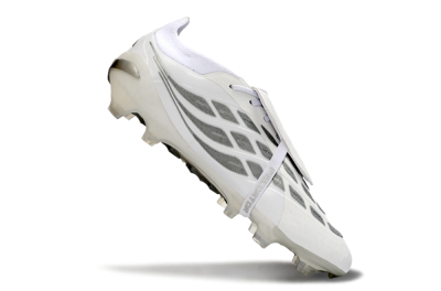 Men's Adidas Predator 26 Elite Fold-Over Tongue FG Firm Ground Low-Tops Football Boots - White/Silver Shadows/Crystal White