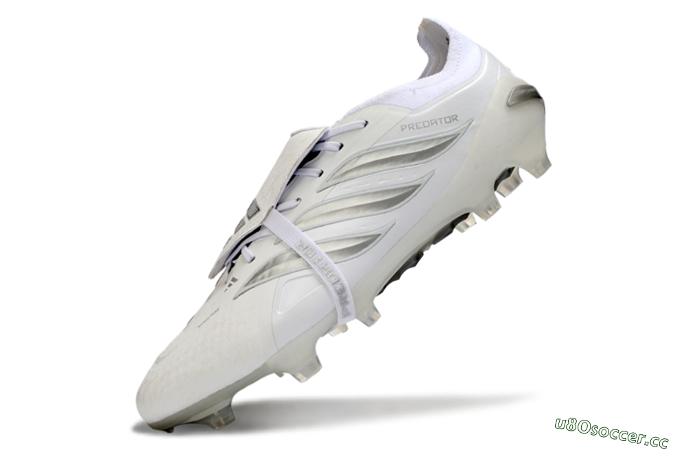 Men's Adidas Predator 26 Elite Fold-Over Tongue FG Firm Ground Low-Tops Football Boots - White/Silver Shadows/Crystal White 5