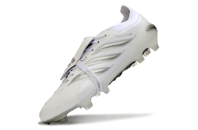 Men's Adidas Predator 26 Elite Fold-Over Tongue FG Firm Ground Low-Tops Football Boots - White/Silver Shadows/Crystal White