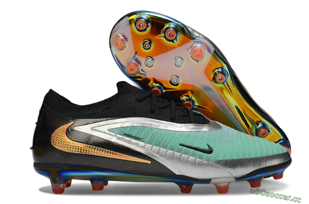 Unisex Nike Phantom 6 Low Elite AG Artificial Grass Low-Tops Football Boots - Jade/Black/Silver 2