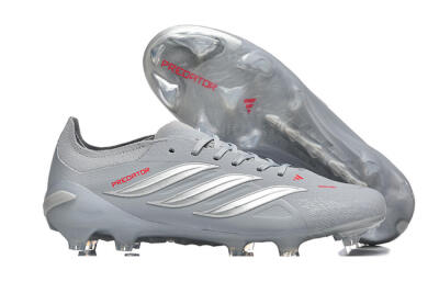 Men's Adidas Predator 26 Elite FG Firm Ground Low-Tops Football Boots - Gray/Steel Gray/Crimson Red