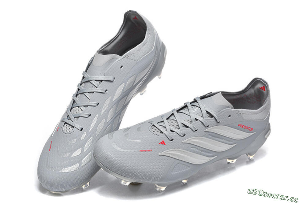 Men's Adidas Predator 26 Elite FG Firm Ground Low-Tops Football Boots - Gray/Steel Gray/Crimson Red 6