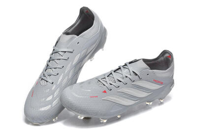 Men's Adidas Predator 26 Elite FG Firm Ground Low-Tops Football Boots - Gray/Steel Gray/Crimson Red