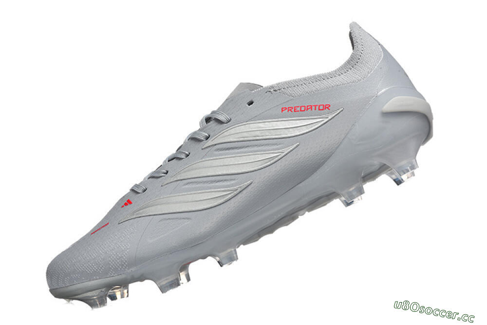 Men's Adidas Predator 26 Elite FG Firm Ground Low-Tops Football Boots - Gray/Steel Gray/Crimson Red 8