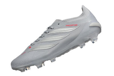Men's Adidas Predator 26 Elite FG Firm Ground Low-Tops Football Boots - Gray/Steel Gray/Crimson Red