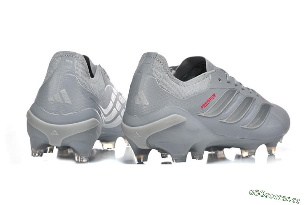 Men's Adidas Predator 26 Elite FG Firm Ground Low-Tops Football Boots - Gray/Steel Gray/Crimson Red 9