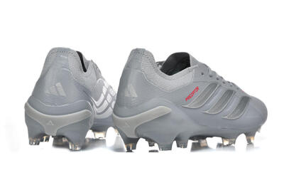 Men's Adidas Predator 26 Elite FG Firm Ground Low-Tops Football Boots - Gray/Steel Gray/Crimson Red