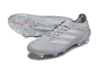 Men's Adidas Predator 26 Elite FG Firm Ground Low-Tops Football Boots - Gray/Steel Gray/Crimson Red