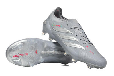 Men's Adidas Predator 26 Elite FG Firm Ground Low-Tops Football Boots - Gray/Steel Gray/Crimson Red