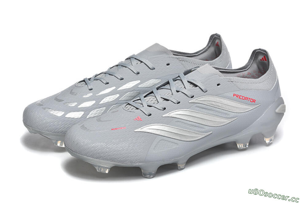 Men's Adidas Predator 26 Elite FG Firm Ground Low-Tops Football Boots - Gray/Steel Gray/Crimson Red 5