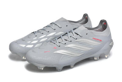 Men's Adidas Predator 26 Elite FG Firm Ground Low-Tops Football Boots - Gray/Steel Gray/Crimson Red