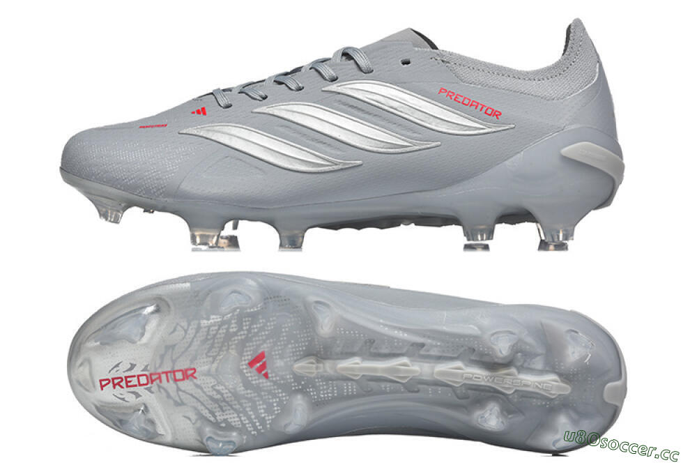 Men's Adidas Predator 26 Elite FG Firm Ground Low-Tops Football Boots - Gray/Steel Gray/Crimson Red 1