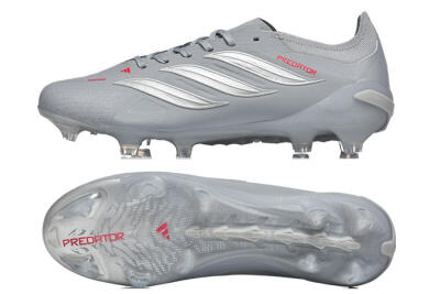 Men's Adidas Predator 26 Elite FG Firm Ground Low-Tops Football Boots - Gray/Steel Gray/Crimson Red