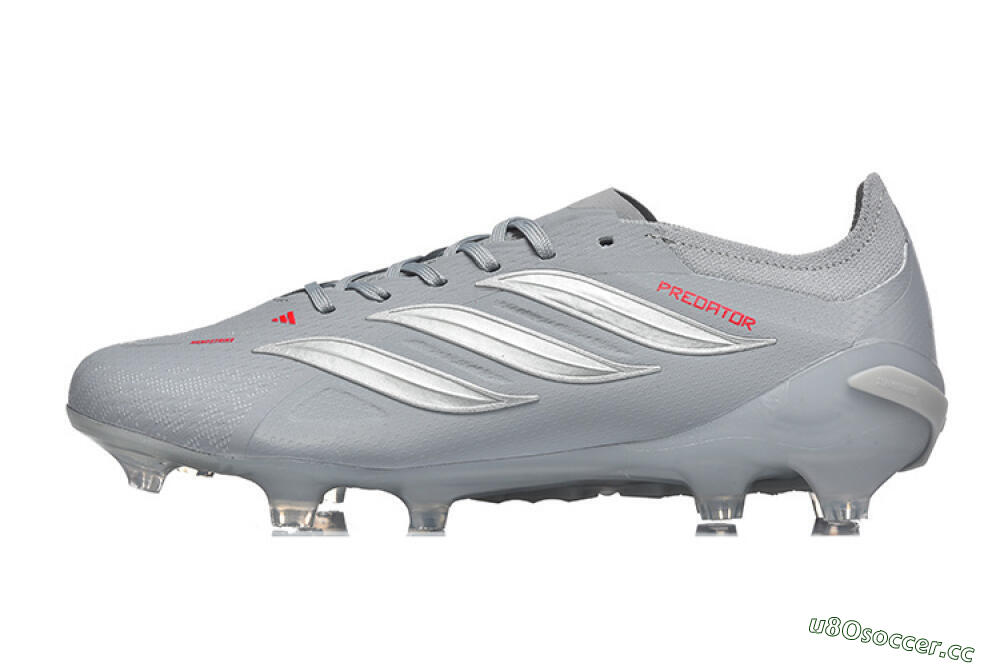Men's Adidas Predator 26 Elite FG Firm Ground Low-Tops Football Boots - Gray/Steel Gray/Crimson Red 0